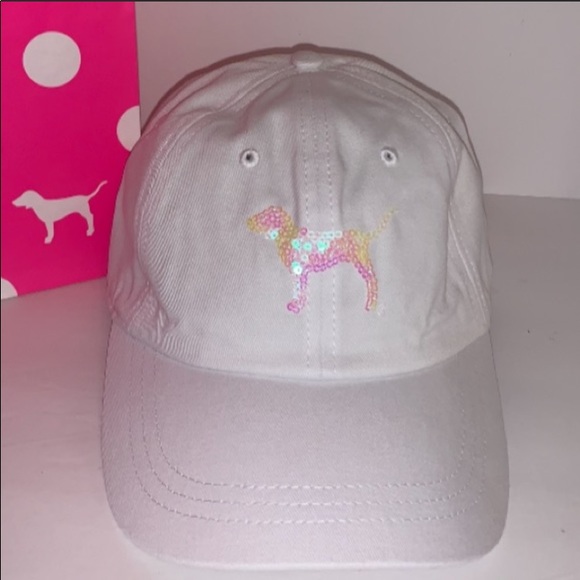 PINK Victoria's Secret Accessories - VS PINK NEW RARE Sequin Iridescent PINK Dog Logo Hat
